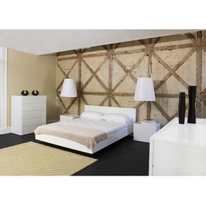 Bett 180 x 200cm MDF Mitteldichte Holzfaserplatte , lackiert Weiß/Weiß Walnuss