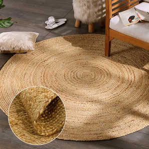 Teppich ANDAS Bjarka Teppiche Gr. Ø 120 cm, 10 mm, 1 St., beige (natur) Juteteppiche meliert, Jute, handgewebt, auch als Läufer & in rund erhältlich