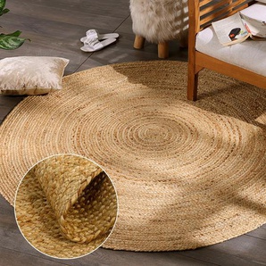 Teppich ANDAS Bjarka Teppiche Gr. Ø 150 cm, 10 mm, 1 St., beige (natur) Juteteppiche meliert, Jute, handgewebt, auch als Läufer & in rund erhältlich