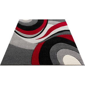 Teppich ANDAS Neele Teppiche Gr. B/L: 200 cm x 300 cm, 14 mm, 1 St., rot Esszimmerteppiche Wellen-Design, mit handgearbeitetem Konturenschnitt, Wende-Teppich