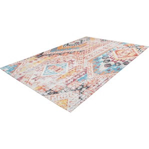 Teppich ANDAS Ruben Teppiche Gr. B/L: 240 cm x 330 cm, 10 mm, 1 St., bunt (orange, multi) Baumwollteppiche Vintage, dezenter Glanz, flacher Teppich, bunt, weich
