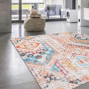 Teppich ANDAS Ruben Teppiche Gr. B/L: 240 cm x 330 cm, 10 mm, 1 St., bunt (orange, multi) Baumwollteppiche Vintage, dezenter Glanz, flacher Teppich, bunt, weich