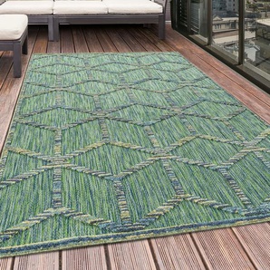 Teppich AYYILDIZ TEPPICHE BAHAMA 5151,AYYILDIZ TEPPICHE,BAHA Teppiche Gr. B/L: 200 cm x 290 cm, 8 mm, 1 St., grün Esszimmerteppiche Flachflor mit Hoch-Tief-Struktur, In-und Outdoor geeignet