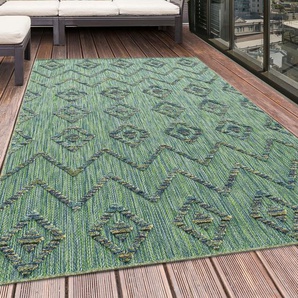 Teppich AYYILDIZ TEPPICHE BAHAMA 5152,AYYILDIZ TEPPICHE,BAHA Teppiche Gr. B/L: 200 cm x 290 cm, 8 mm, 1 St., grün Esszimmerteppiche Flachflor mit Hoch-Tief-Struktur, In-und Outdoor geeignet