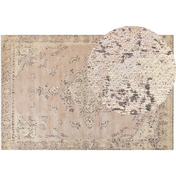 Teppich Baumwolle Polyester Beige 200 x 300 cm Orientalisches Muster Distressed Vintage Wohndekoration