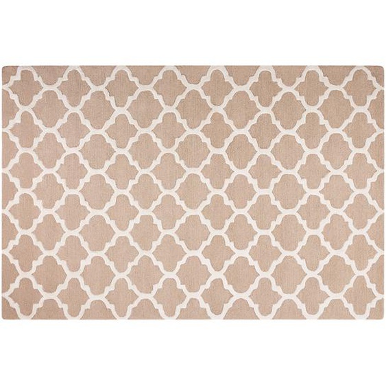 Teppich Beige Weiß Wolle Baumwolle 160 x 230 cm Kurzflor Marokkanisches Muster Handgetuftet Rechteckig
