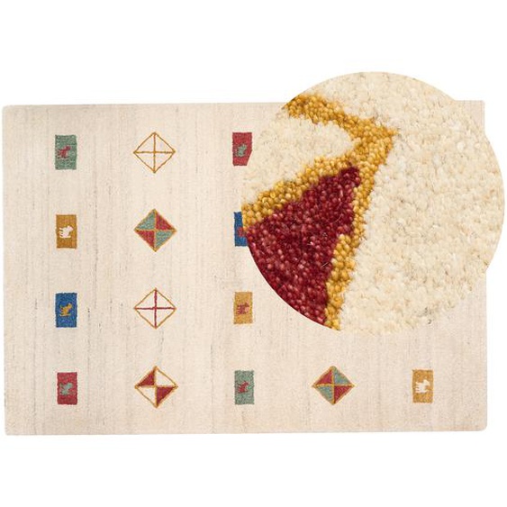 Teppich Beige aus Wolle 160 x 230 cm Rechteckig Hochflor mit geometrischem Muster Weich Modern für Wohnzimmer Kinderzimmer Schlafzimmer Flur
