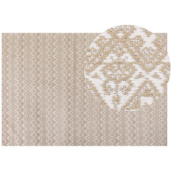 Teppich Beige u. Weiß aus Jute 200 x 300 cm Rechteckig Geometrisches Muster Kurzflor Modern für Wohnzimmer Schlafzimmer