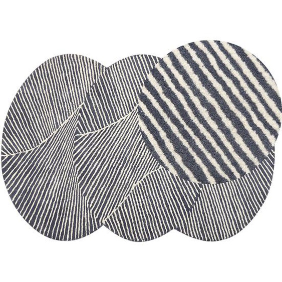Teppich Weiß und Graphitgrau Wolle Baumwolle 140 x 200 cm Oval Handgetuftet Niedrigflor Gestreift