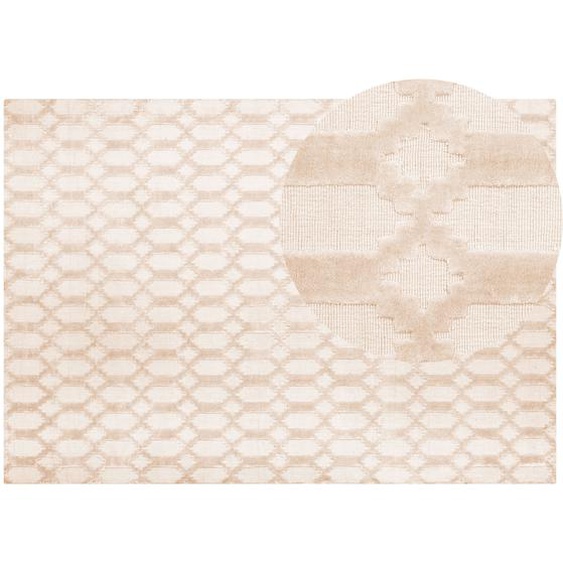 Teppich Beige Viskose Baumwolle 160 x 230 cm Kurzflor Modern Gemustert Handgewebt Rechteckig