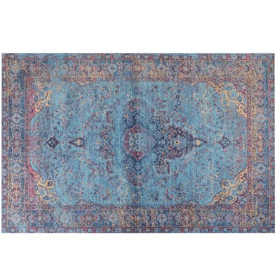 Teppich Blau aus Baumwolle 200 x 300 cm Rechteckig Orientalisch Kurzflor für Wohnzimmer Schlafzimmer Esszimmer
