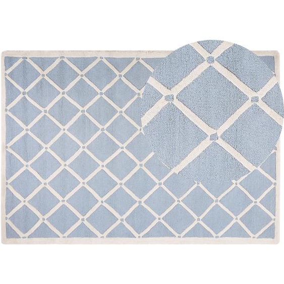 Teppich Blau Wolle 160 x 230 cm Kurzflor Rauten Muster Handgetuftet Rechteckig