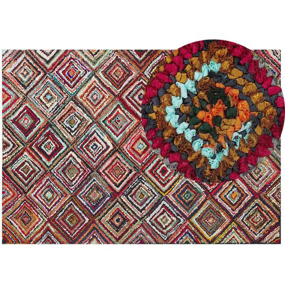 Teppich Bunt 160 x 230 cm Hochflor Geometrisches Muster Abstrakt Rechteckig Handgewebt Modern
