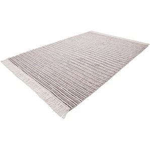 Teppich CALO-DELUXE Bature 200 Teppiche Gr. B/L: 120 cm x 170 cm, 10 mm, 1 St., beige (natur, grau) Fransenteppich Esszimmerteppiche Wolle mit Viskose und Fransen, Wohnzimmer