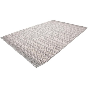 Teppich CALO-DELUXE Bature 500 Teppiche Gr. B/L: 160 cm x 230 cm, 10 mm, 1 St., beige (natur, silberfarben) Schurwollteppiche Wolle und Viskose mit Fransen, Wohnzimmer