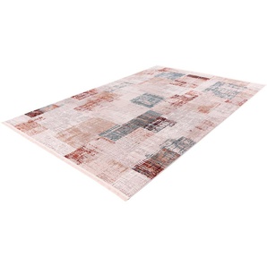 Teppich CALO-DELUXE Miran 725 Teppiche Gr. B/L: 200 cm x 300 cm, 12 mm, 1 St., rosa (grau, lachs) Fransenteppich Esszimmerteppiche Vintage Design, mit Fransen, Wohnzimmer