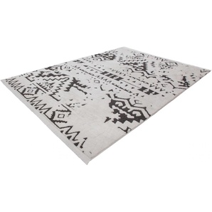 Teppich CALO-DELUXE Yoel 115 Teppiche Gr. B/L: 200 cm x 290 cm, 23 mm, 1 St., schwarz-weiß (weiß, schwarz) Fransenteppich Esszimmerteppiche Hoch-Tief-Struktur mit Fransen, Wohnzimmer