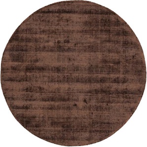 Teppich CARPETFINE Ava Viskoseteppich Teppiche Gr. Ø 120 cm, 13 mm, 1 St., braun (dunkelbraun) Esszimmerteppiche Seidenoptik, leichter Glanz, Wohnzimmer
