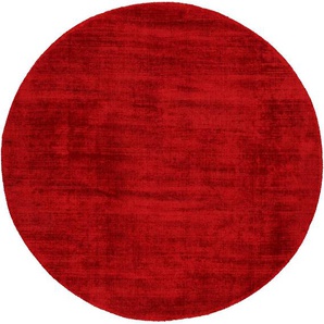 Teppich CARPETFINE Ava Viskoseteppich Teppiche Gr. Ø 160 cm, 13 mm, 1 St., rot Esszimmerteppiche Seidenoptik, leichter Glanz, Wohnzimmer