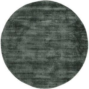 Teppich CARPETFINE Ava Viskoseteppich Teppiche Gr. Ø 200 cm, 13 mm, 1 St., grün (dunkelgrün) Esszimmerteppiche Seidenoptik, leichter Glanz, Wohnzimmer