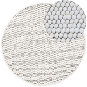 Teppich CARPETFINE Calo Teppiche Gr. Ø 200 cm, 16 mm, 1 St., beige Esszimmerteppiche Handweb Teppich, Uni-Farben, meliert, handgewebt, 70% Wolle