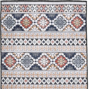 Teppich CARPETFINE Deja 103 Teppiche Gr. B/L: 200 cm x 290 cm, 4 mm, 1 St., blau Esszimmerteppiche robustes Flachgewebe, Motiv- Floral Palmenblätter, Hoch-Tief Effekt