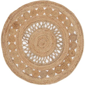 Teppich CARPETFINE Juteteppich Ella Teppiche Gr. B: 150 cm Ø 150 cm, 5 mm, 1 St., beige (natur) Juteteppiche