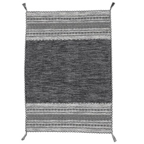 Teppich CARPETFINE Kelim Azizi Teppiche Gr. B/L: 140 cm x 200 cm, 5 mm, 1 St., schwarz Fransenteppich Orientalische Muster Baumwolle, Wendeteppich mit Fransen, Wohnzimmer