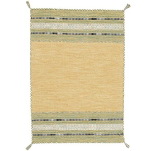 Teppich CARPETFINE Kelim Azizi Teppiche Gr. B/L: 160 cm x 230 cm, 5 mm, 1 St., gelb Fransenteppich Orientalische Muster Baumwolle, Wendeteppich mit Fransen, Wohnzimmer