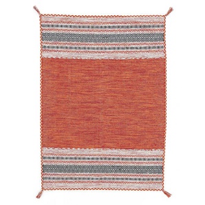 Teppich CARPETFINE Kelim Azizi Teppiche Gr. B/L: 200 cm x 290 cm, 5 mm, 1 St., orange Baumwollteppiche Baumwolle, Wendeteppich mit Fransen, Wohnzimmer