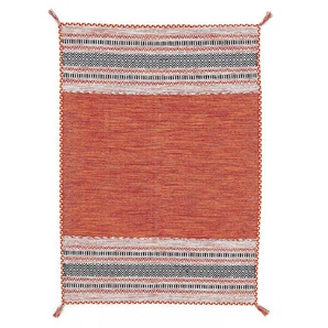 Teppich CARPETFINE Kelim Azizi Teppiche Gr. B/L: 200 cm x 290 cm, 5 mm, 1 St., orange Baumwollteppiche Baumwolle, Wendeteppich mit Fransen, Wohnzimmer