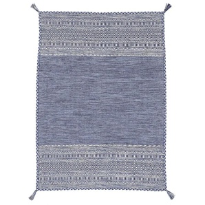 Teppich CARPETFINE Kelim Azizi Teppiche Gr. B/L: 240 cm x 340 cm, 5 mm, 1 St., blau Orientalische Muster Baumwolle, Wendeteppich mit Fransen, Wohnzimmer
