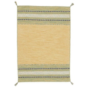 Teppich CARPETFINE Kelim Azizi Teppiche Gr. B/L: 240 cm x 340 cm, 5 mm, 1 St., gelb Fransenteppich Orientalische Muster Baumwolle, Wendeteppich mit Fransen, Wohnzimmer