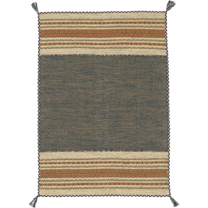 Teppich CARPETFINE Kelim Azizi Teppiche Gr. B/L: 240 cm x 340 cm, 5 mm, 1 St., grün Fransenteppich Orientalische Muster Baumwolle, Wendeteppich mit Fransen, Wohnzimmer
