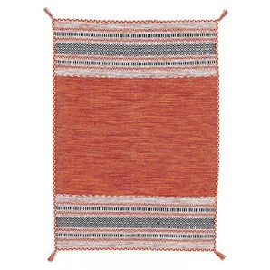 Teppich CARPETFINE Kelim Azizi Teppiche Gr. B/L: 240 cm x 340 cm, 5 mm, 1 St., orange Fransenteppich Orientalische Muster Baumwolle, Wendeteppich mit Fransen, Wohnzimmer