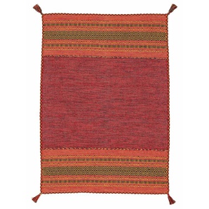 Teppich CARPETFINE Kelim Azizi Teppiche Gr. B/L: 240 cm x 340 cm, 5 mm, 1 St., rot Fransenteppich Orientalische Muster Baumwolle, Wendeteppich mit Fransen, Wohnzimmer