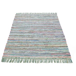 Teppich CARPETFINE Kelim Chindi, Wendeteppich Teppiche Gr. B/L: 200 cm x 250 cm, 6 mm, 1 St., grün Baumwollteppiche handgewebt, Fleckerlteppich mit Fransen, auch vielen in Läufergrößen