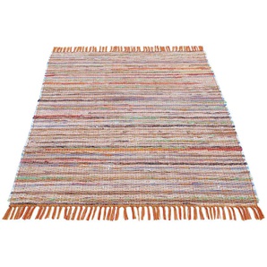 Teppich CARPETFINE Kelim Chindi, Wendeteppich Teppiche Gr. B/L: 200 cm x 250 cm, 6 mm, 1 St., orange Baumwollteppiche handgewebt, Fleckerlteppich mit Fransen, auch vielen in Läufergrößen
