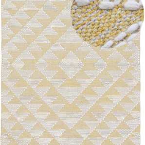 Teppich CARPETFINE Kelim Durry Teppiche Gr. B/L: 140 cm x 200 cm, 5 mm, 1 St., gelb Baumwollteppiche Handweb, geometrisch, Hoch-Tief Effekt, handgewebt, reine Baumwolle