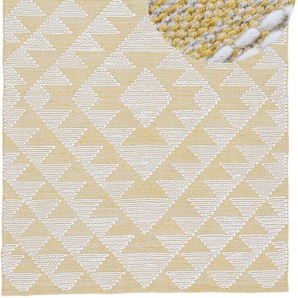 Teppich CARPETFINE Kelim Durry Teppiche Gr. B/L: 160 cm x 230 cm, 5 mm, 1 St., gelb Baumwollteppiche Handweb, geometrisch, Hoch-Tief Effekt, handgewebt, reine Baumwolle