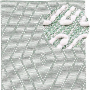 Teppich CARPETFINE Kelim Durry Teppiche Gr. B/L: 160 cm x 230 cm, 5 mm, 1 St., grün Baumwollteppiche Handweb, geometrisch, Hoch-Tief Effekt, handgewebt, reine Baumwolle