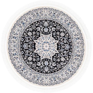 Teppich CARPETFINE Nain Diane Teppiche Gr. Ø 160 cm, 8 mm, 1 St., blau (dunkelblau) Nain-Teppiche Kurzflorteppich, Orient Look