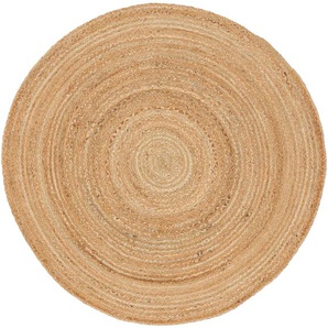 Teppich CARPETFINE Nele Juteteppich Naturfaser Teppiche Gr. Ø 120 cm, 6 mm, 1 St., beige (natur) Teppich Webteppich Flachgewebeteppich Handwebteppich Juteteppich Kurzflorteppich Orientteppich Outdoorteppich Juteteppiche Teppiche geflochtener Wendeteppich