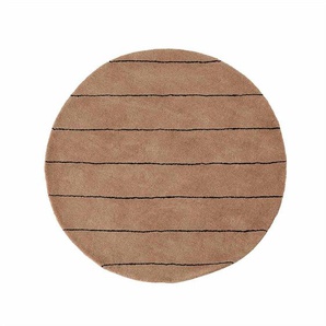 Teppich Circle Rug, mit Streifen, 120 cm Durchmesser, in choko, aus Wolle und Baumwolle, OYOY