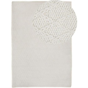 Teppich Cremeweiß Wolle Baumwolle 160 x 230 cm Kurzflor Einfarbig Handgewebt Rechteckig