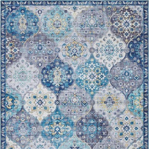 Teppich ELLE DECORATION Kashmir Ghom Teppiche Gr. B/L: 200 cm x 290 cm, 5 mm, 1 St., blau (denim) Orientalische Muster Orientalisch, Orient, Kurzflor, Vintage, Wohnzimmer, Schlafzimmer