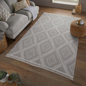 Teppich FLAIR RUGS ALIX Teppiche Gr. B/L: 160 cm x 230 cm, 2 mm, 1 St., grau Baumwollteppiche Wendemuster, Berber Design
