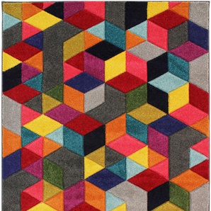 Teppich FLAIR RUGS Dynamic Teppiche Gr. B/L: 160 cm x 160 cm, 10 mm, 1 St., bunt (multi) Esszimmerteppiche fußbodenheizungsgeeignet, geometrisches Design, Cube Muster,
