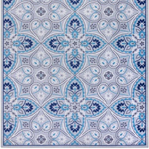 Teppich FLAIR RUGS ELLEN Teppiche Gr. B/L: 200 cm x 290 cm, 2 mm, 1 St., grau (grau, blau) Esszimmerteppiche Faltbar mit Tragetasche