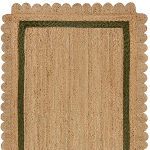 Teppich FLAIR RUGS Grace Teppiche Gr. B/L: 120 cm x 170 cm, 7 mm, 1 St., grün Esszimmerteppiche aus 100% Jute, fußbodenheizungsgeeignet, mit Bordüre